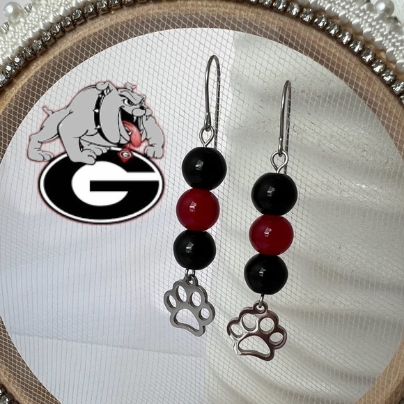 RED & Black Beaded Dangle Earrings with Paw Charms - Picture 13 of 13